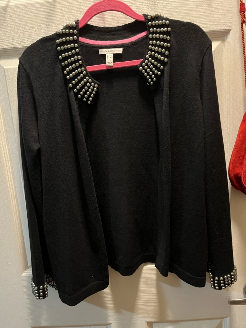 Isaac Mizrahi Black Studded Collar & Cuff Cardigan